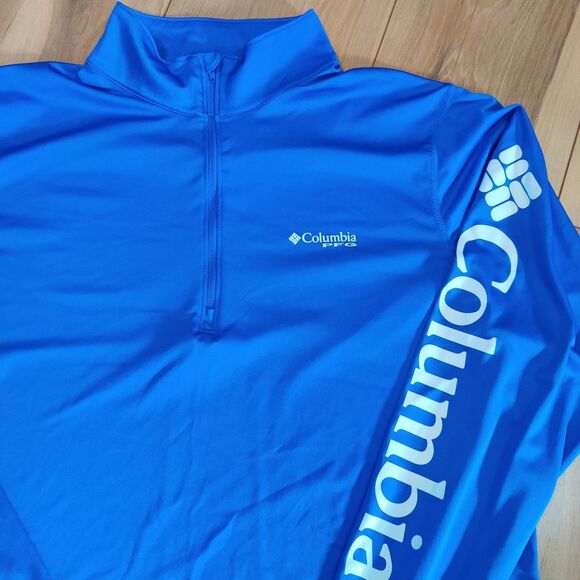 Columbia Shirt Men's Large Blue PFG Omni Shade 1/4 Zip Pullover Golf Gym Hiking - Picture 2 of 13